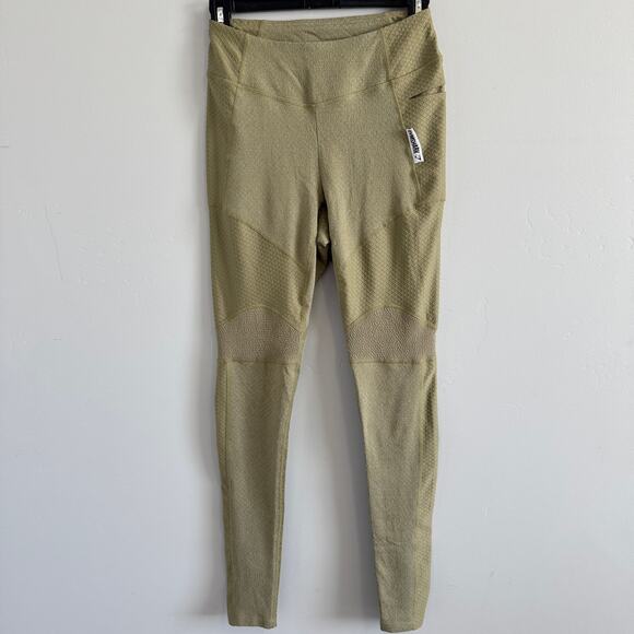 Gymshark Croco Moto Athletic Leggings Womens Small Khaki Green Side Pocket - Picture 1 of 9